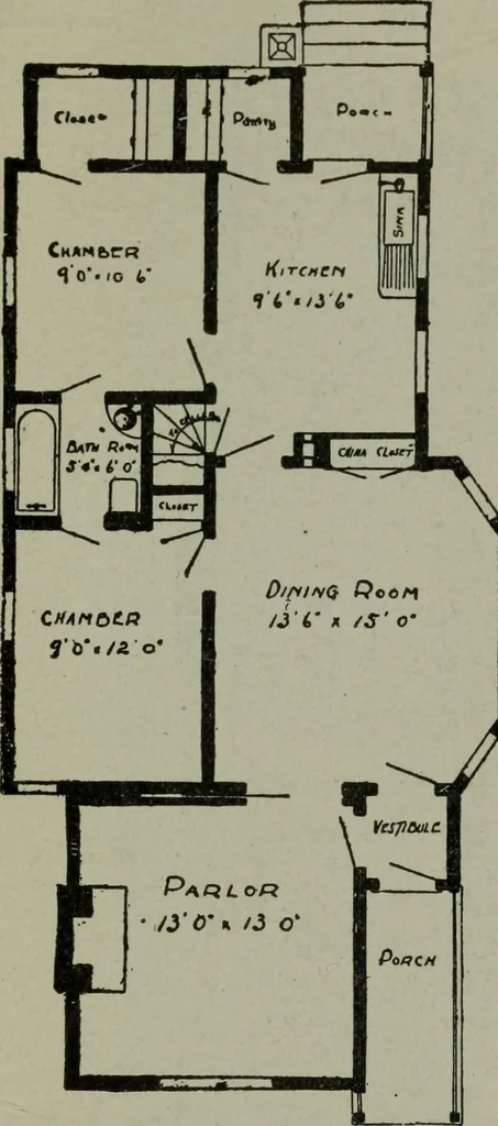 An illustration from Builder's architectural drawing self-taught : containing descriptions of drawing instruments and accessories, with rules for using them, and hints as to their care and management ..., 1903, leaf 354
