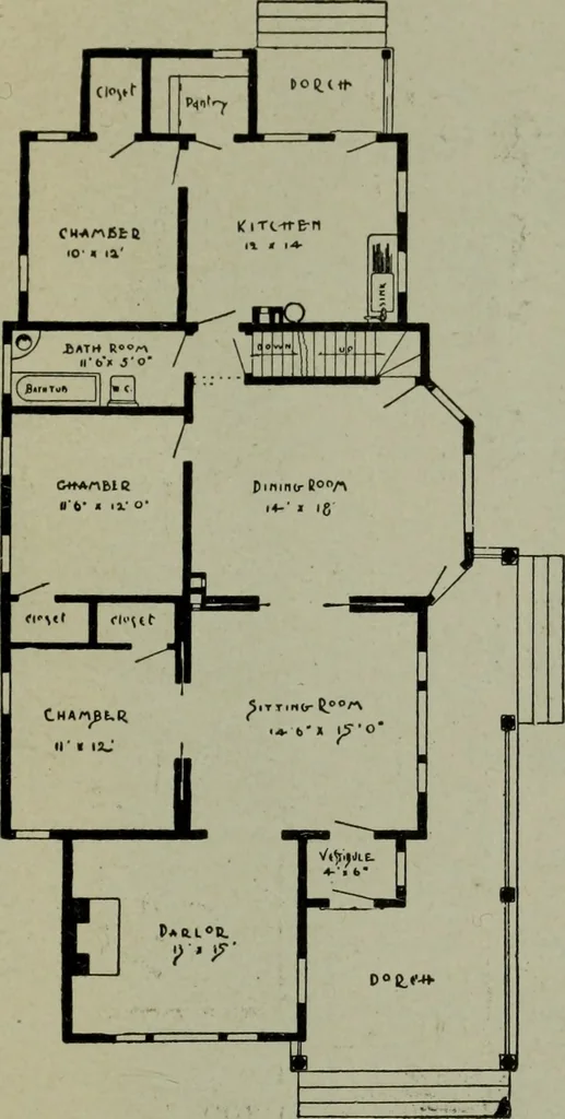An illustration from Builder's architectural drawing self-taught : containing descriptions of drawing instruments and accessories, with rules for using them, and hints as to their care and management ..., 1903, leaf 378