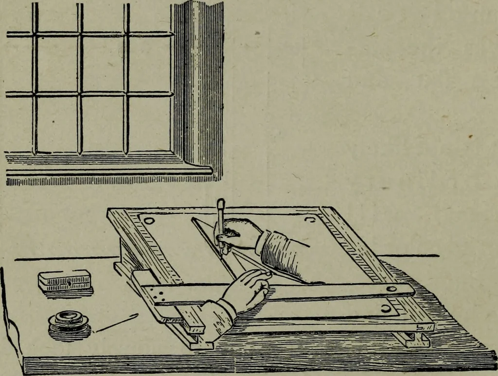 An illustration from Builder's architectural drawing self-taught : containing descriptions of drawing instruments and accessories, with rules for using them, and hints as to their care and management ..., 1903, leaf 38