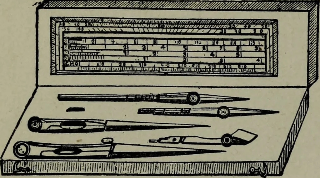 An illustration from Builder's architectural drawing self-taught : containing descriptions of drawing instruments and accessories, with rules for using them, and hints as to their care and management ..., 1903, leaf 53