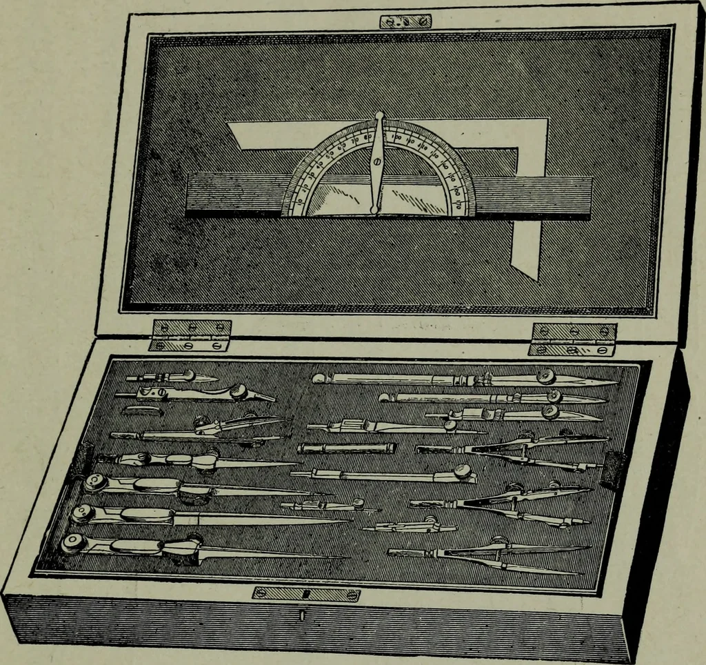 An illustration from Builder's architectural drawing self-taught : containing descriptions of drawing instruments and accessories, with rules for using them, and hints as to their care and management ..., 1903, leaf 54