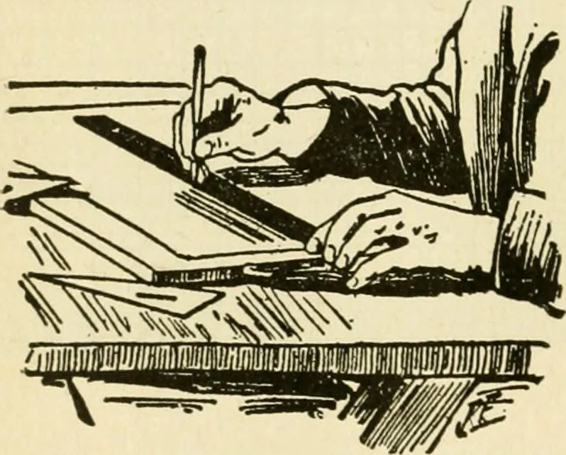 An illustration from Builders' architectural drawing self-taught : containing descriptions of drawing instruments and accessories, with rules for using them, and hints as to their care and management ..., 1917, leaf 103