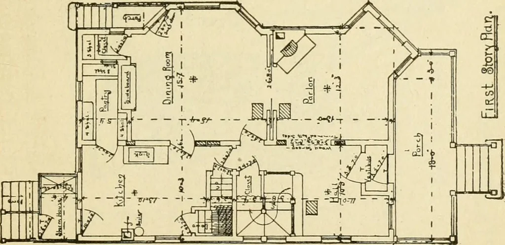 An illustration from Builders' architectural drawing self-taught : containing descriptions of drawing instruments and accessories, with rules for using them, and hints as to their care and management ..., 1917, leaf 342