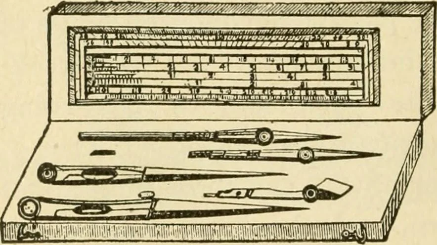An illustration from Builders' architectural drawing self-taught : containing descriptions of drawing instruments and accessories, with rules for using them, and hints as to their care and management ..., 1917, leaf 43