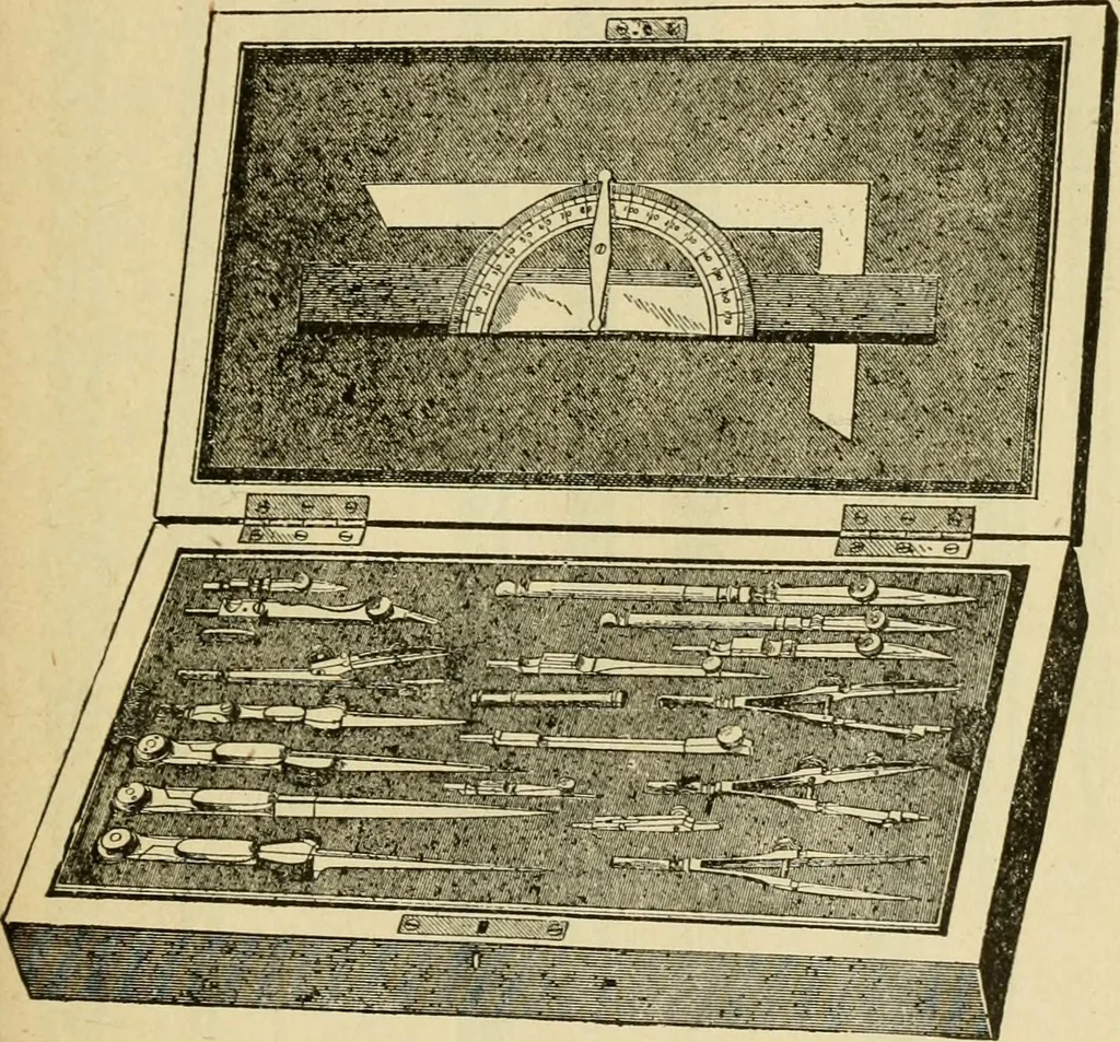 An illustration from Builders' architectural drawing self-taught : containing descriptions of drawing instruments and accessories, with rules for using them, and hints as to their care and management ..., 1917, leaf 44