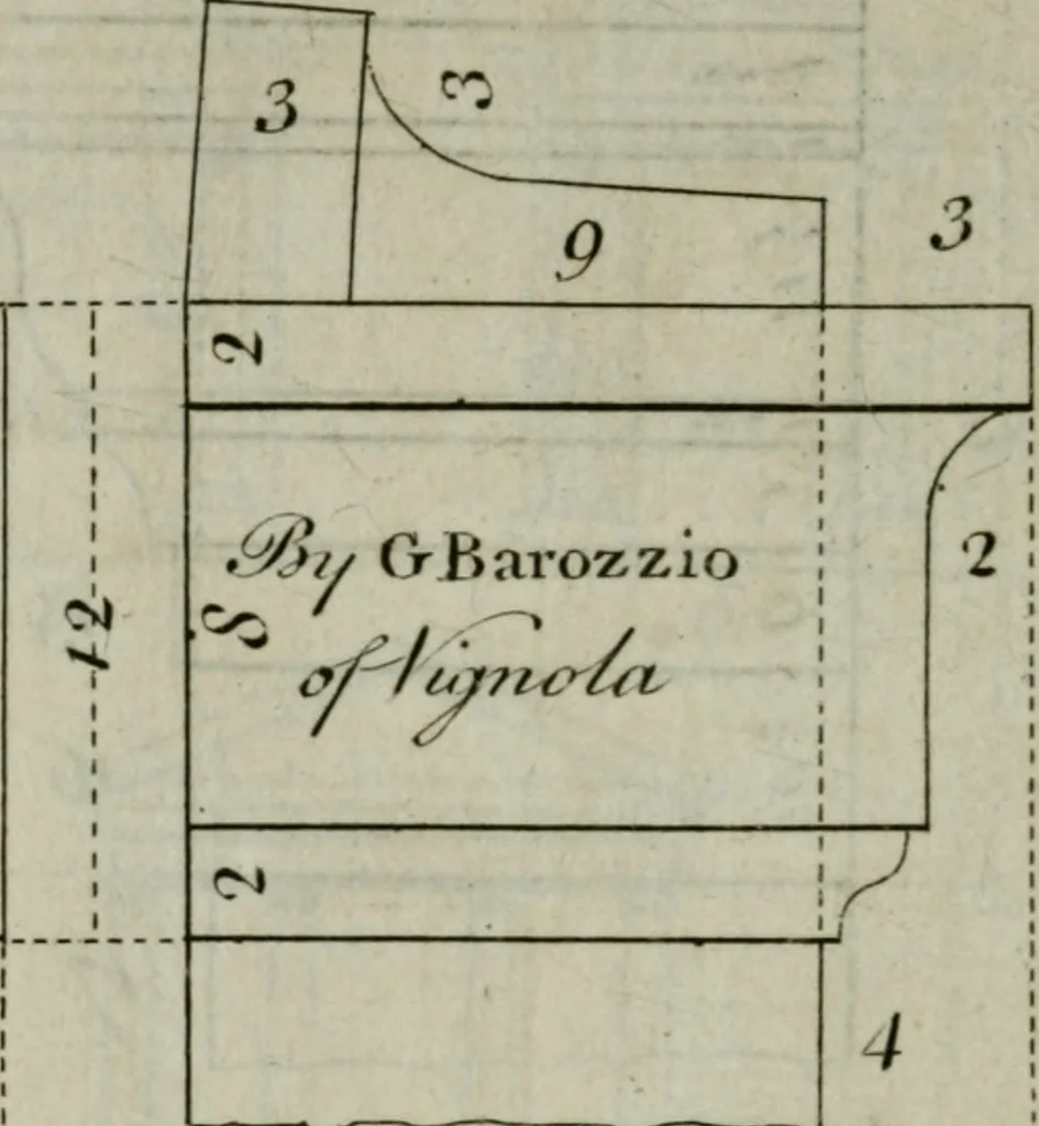 An illustration from The builder's director, or bench-mate : being a pocket-treasury of the Grecian, Roman and Gothic orders of architecture ... : wherein the orders of Andrea Palladio are truly laid down, free from erroneous measures ..., 1751, leaf 117