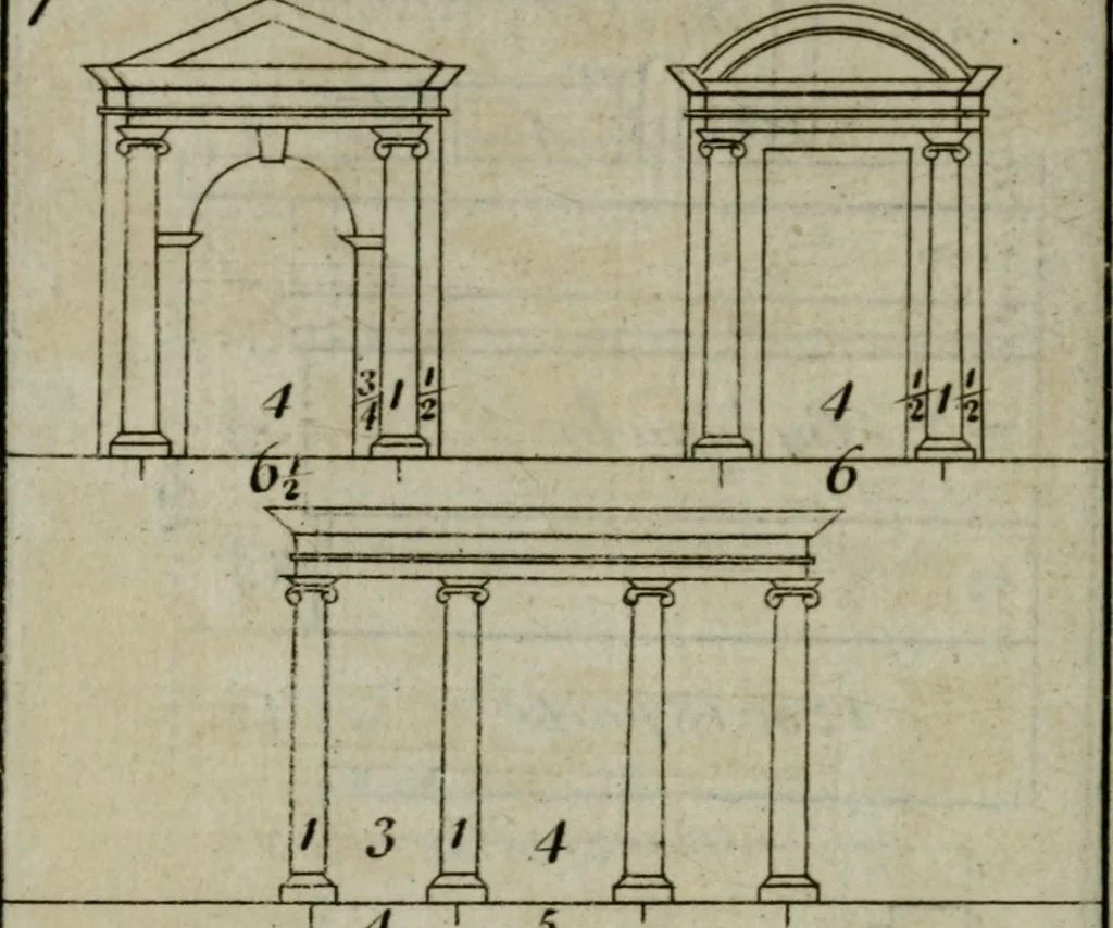 An illustration from The builder's director, or bench-mate : being a pocket-treasury of the Grecian, Roman and Gothic orders of architecture ... : wherein the orders of Andrea Palladio are truly laid down, free from erroneous measures ..., 1751, leaf 121
