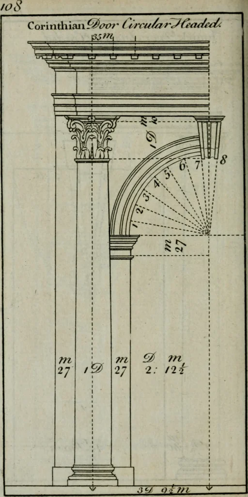 An illustration from The builder's director, or bench-mate : being a pocket-treasury of the Grecian, Roman and Gothic orders of architecture ... : wherein the orders of Andrea Palladio are truly laid down, free from erroneous measures ..., 1751, leaf 135