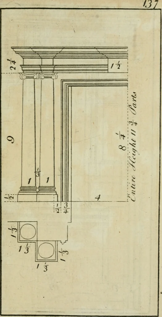 An illustration from The builder's director, or bench-mate : being a pocket-treasury of the Grecian, Roman and Gothic orders of architecture ... : wherein the orders of Andrea Palladio are truly laid down, free from erroneous measures ..., 1751, leaf 164