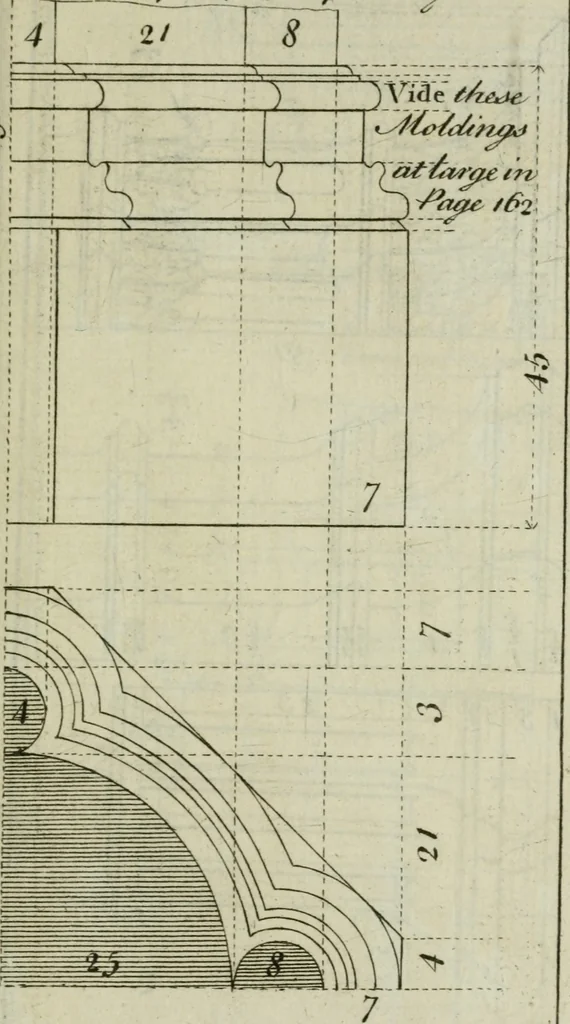 An illustration from The builder's director, or bench-mate : being a pocket-treasury of the Grecian, Roman and Gothic orders of architecture ... : wherein the orders of Andrea Palladio are truly laid down, free from erroneous measures ..., 1751, leaf 190