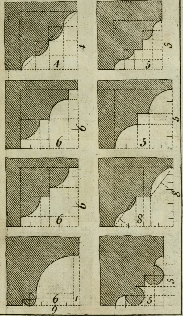 An illustration from The builder's director, or bench-mate : being a pocket-treasury of the Grecian, Roman and Gothic orders of architecture ... : wherein the orders of Andrea Palladio are truly laid down, free from erroneous measures ..., 1751, leaf 198