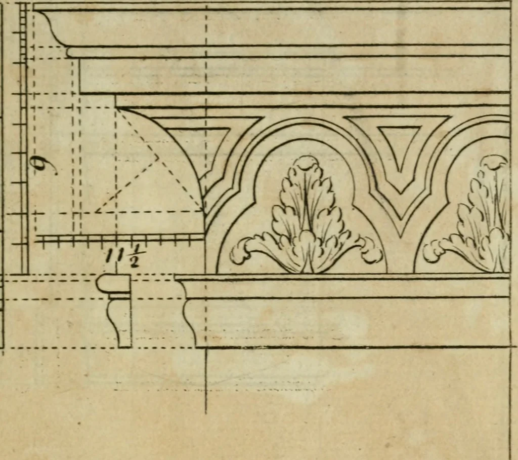 An illustration from The builder's director, or bench-mate : being a pocket-treasury of the Grecian, Roman and Gothic orders of architecture ... : wherein the orders of Andrea Palladio are truly laid down, free from erroneous measures ..., 1751, leaf 202