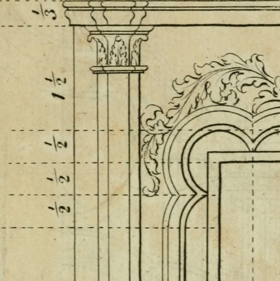 An illustration from The builder's director, or bench-mate : being a pocket-treasury of the Grecian, Roman and Gothic orders of architecture ... : wherein the orders of Andrea Palladio are truly laid down, free from erroneous measures ..., 1751, leaf 210