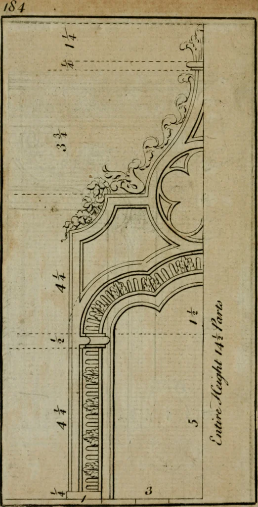An illustration from The builder's director, or bench-mate : being a pocket-treasury of the Grecian, Roman and Gothic orders of architecture ... : wherein the orders of Andrea Palladio are truly laid down, free from erroneous measures ..., 1751, leaf 211