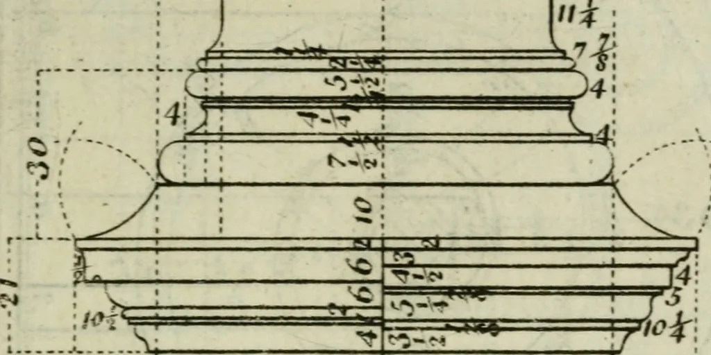 An illustration from The builder's director, or bench-mate : being a pocket-treasury of the Grecian, Roman and Gothic orders of architecture ... : wherein the orders of Andrea Palladio are truly laid down, free from erroneous measures ..., 1751, leaf 52