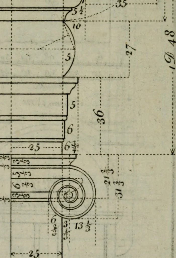 An illustration from The builder's director, or bench-mate : being a pocket-treasury of the Grecian, Roman and Gothic orders of architecture ... : wherein the orders of Andrea Palladio are truly laid down, free from erroneous measures ..., 1751, leaf 55