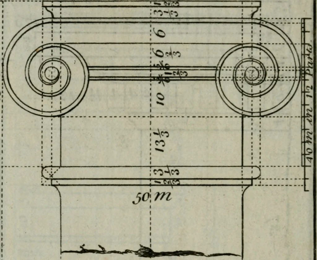 An illustration from The builder's director, or bench-mate : being a pocket-treasury of the Grecian, Roman and Gothic orders of architecture ... : wherein the orders of Andrea Palladio are truly laid down, free from erroneous measures ..., 1751, leaf 57