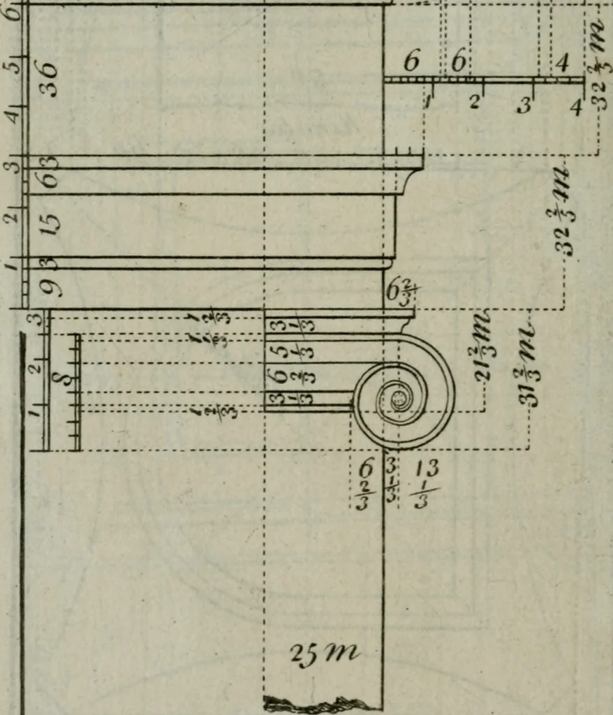 An illustration from The builder's director, or bench-mate : being a pocket-treasury of the Grecian, Roman and Gothic orders of architecture ... : wherein the orders of Andrea Palladio are truly laid down, free from erroneous measures ..., 1751, leaf 61