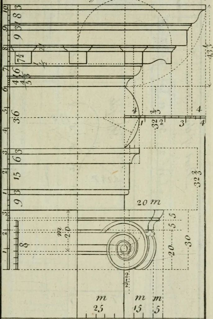 An illustration from The builder's director, or bench-mate : being a pocket-treasury of the Grecian, Roman and Gothic orders of architecture ... : wherein the orders of Andrea Palladio are truly laid down, free from erroneous measures ..., 1751, leaf 62