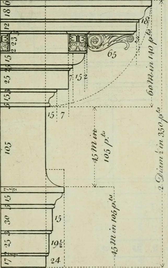 An illustration from The builder's director, or bench-mate : being a pocket-treasury of the Grecian, Roman and Gothic orders of architecture ... : wherein the orders of Andrea Palladio are truly laid down, free from erroneous measures ..., 1751, leaf 86