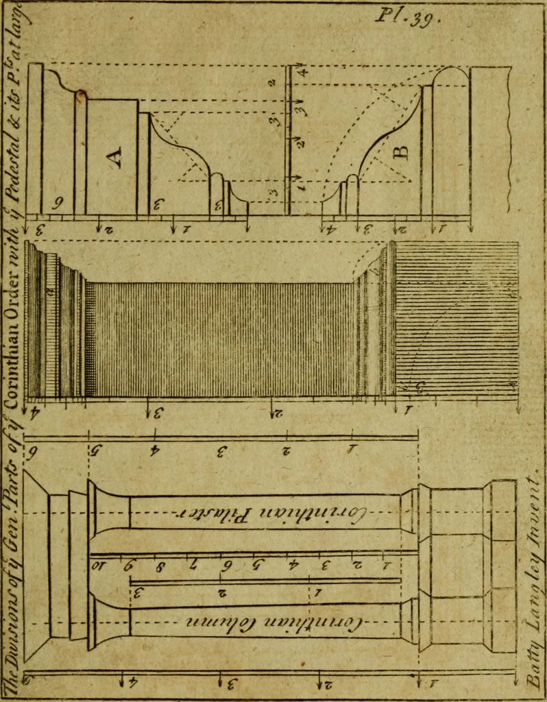An illustration from The builder's jewel, or, The youth's instructor and workman's remembrancer : explaining short and easy rules, made familiar to the meanest capacity, for drawing and working, 1768, leaf 104