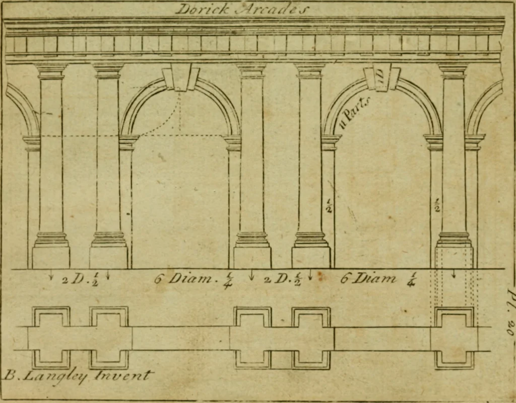 An illustration from The builder's jewel, or, The youth's instructor and workman's remembrancer : explaining short and easy rules, made familiar to the meanest capacity, for drawing and working, 1768, leaf 67