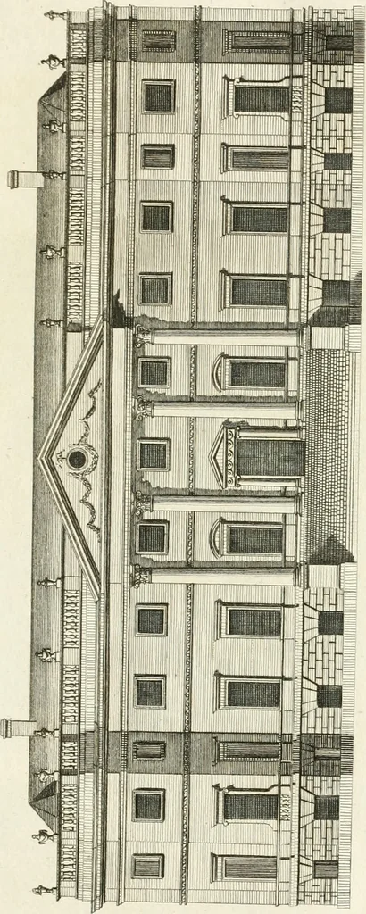 An illustration from The builder's magazine, or, A universal dictionary for architects, carpenters, masons, bricklayers, &c. as well as for every gentleman who would wish to be a competent judge of the elegant and necessary art of building : consisting of designs in architecture ... : together with the plans and sections serving as an unerring assistant in the construction of any building, from a palace to a cottage ..., 1800, leaf 10