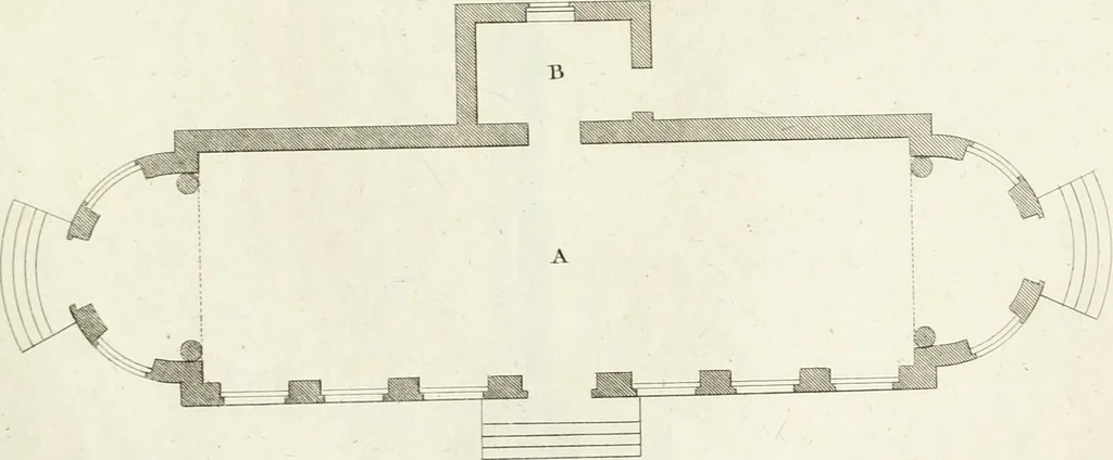 An illustration from The builder's magazine, or, A universal dictionary for architects, carpenters, masons, bricklayers, &c. as well as for every gentleman who would wish to be a competent judge of the elegant and necessary art of building : consisting of designs in architecture ... : together with the plans and sections serving as an unerring assistant in the construction of any building, from a palace to a cottage ..., 1800, leaf 102