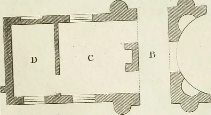 An illustration from The builder's magazine, or, A universal dictionary for architects, carpenters, masons, bricklayers, &c. as well as for every gentleman who would wish to be a competent judge of the elegant and necessary art of building : consisting of designs in architecture ... : together with the plans and sections serving as an unerring assistant in the construction of any building, from a palace to a cottage ..., 1800, leaf 106