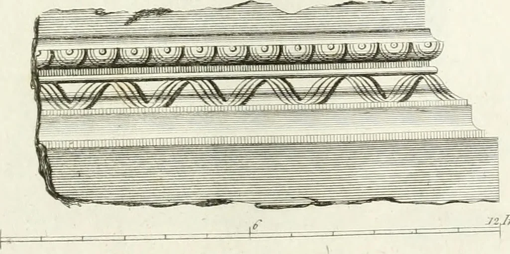 An illustration from The builder's magazine, or, A universal dictionary for architects, carpenters, masons, bricklayers, &c. as well as for every gentleman who would wish to be a competent judge of the elegant and necessary art of building : consisting of designs in architecture ... : together with the plans and sections serving as an unerring assistant in the construction of any building, from a palace to a cottage ..., 1800, leaf 112