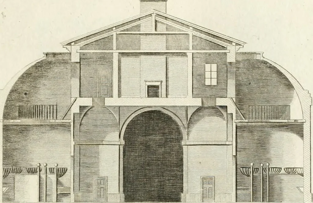 An illustration from The builder's magazine, or, A universal dictionary for architects, carpenters, masons, bricklayers, &c. as well as for every gentleman who would wish to be a competent judge of the elegant and necessary art of building : consisting of designs in architecture ... : together with the plans and sections serving as an unerring assistant in the construction of any building, from a palace to a cottage ..., 1800, leaf 124