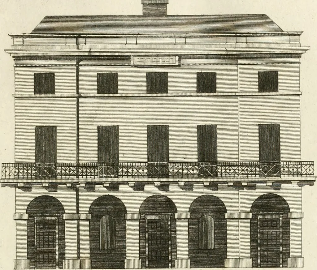 An illustration from The builder's magazine, or, A universal dictionary for architects, carpenters, masons, bricklayers, &c. as well as for every gentleman who would wish to be a competent judge of the elegant and necessary art of building : consisting of designs in architecture ... : together with the plans and sections serving as an unerring assistant in the construction of any building, from a palace to a cottage ..., 1800, leaf 130