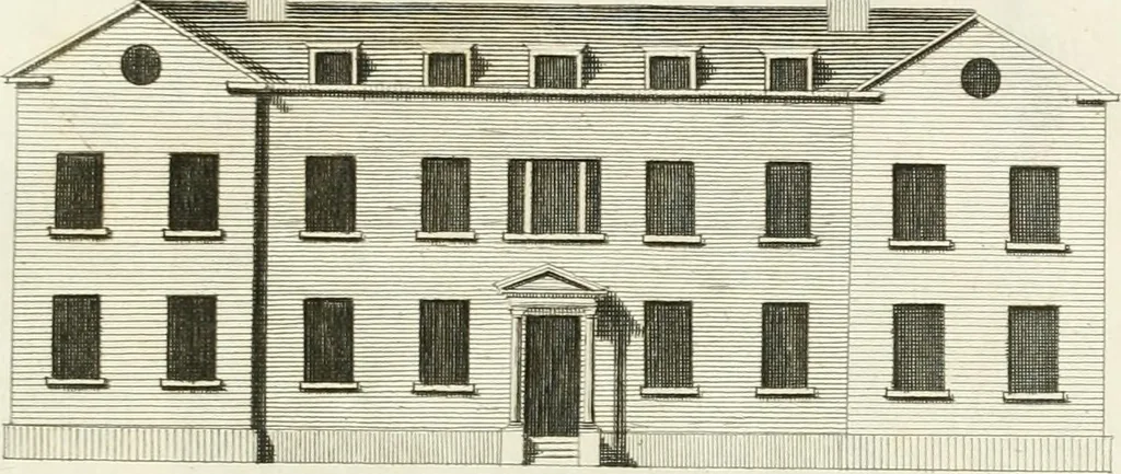 An illustration from The builder's magazine, or, A universal dictionary for architects, carpenters, masons, bricklayers, &c. as well as for every gentleman who would wish to be a competent judge of the elegant and necessary art of building : consisting of designs in architecture ... : together with the plans and sections serving as an unerring assistant in the construction of any building, from a palace to a cottage ..., 1800, leaf 14