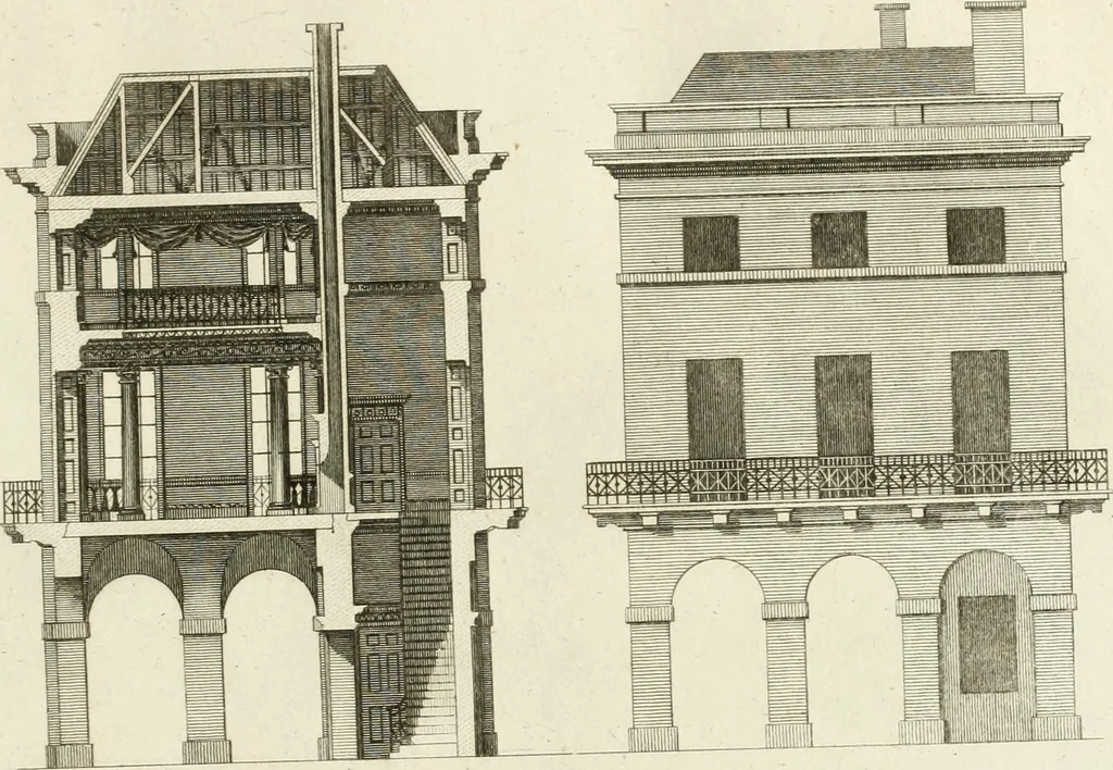 An illustration from The builder's magazine, or, A universal dictionary for architects, carpenters, masons, bricklayers, &c. as well as for every gentleman who would wish to be a competent judge of the elegant and necessary art of building : consisting of designs in architecture ... : together with the plans and sections serving as an unerring assistant in the construction of any building, from a palace to a cottage ..., 1800, leaf 146