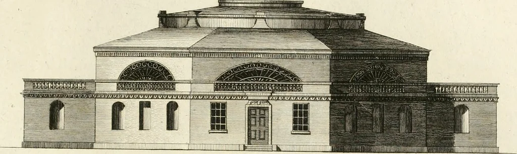 An illustration from The builder's magazine, or, A universal dictionary for architects, carpenters, masons, bricklayers, &c. as well as for every gentleman who would wish to be a competent judge of the elegant and necessary art of building : consisting of designs in architecture ... : together with the plans and sections serving as an unerring assistant in the construction of any building, from a palace to a cottage ..., 1800, leaf 154