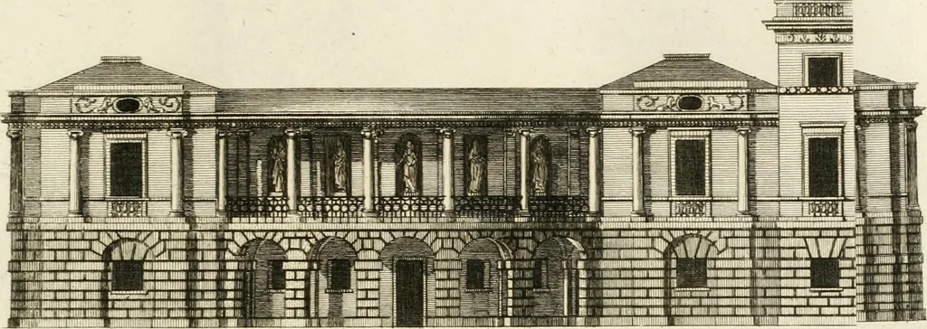 An illustration from The builder's magazine, or, A universal dictionary for architects, carpenters, masons, bricklayers, &c. as well as for every gentleman who would wish to be a competent judge of the elegant and necessary art of building : consisting of designs in architecture ... : together with the plans and sections serving as an unerring assistant in the construction of any building, from a palace to a cottage ..., 1800, leaf 162