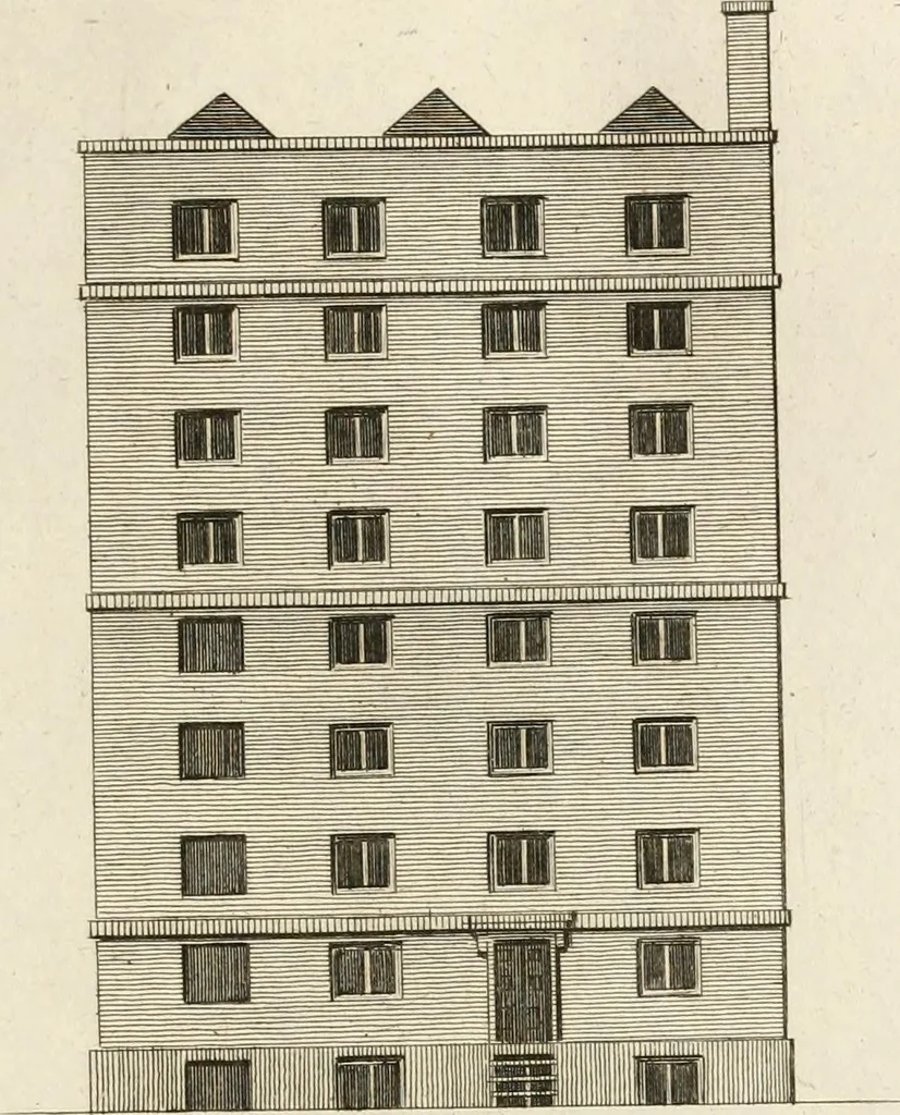 An illustration from The builder's magazine, or, A universal dictionary for architects, carpenters, masons, bricklayers, &c. as well as for every gentleman who would wish to be a competent judge of the elegant and necessary art of building : consisting of designs in architecture ... : together with the plans and sections serving as an unerring assistant in the construction of any building, from a palace to a cottage ..., 1800, leaf 164