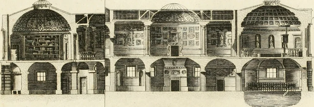 An illustration from The builder's magazine, or, A universal dictionary for architects, carpenters, masons, bricklayers, &c. as well as for every gentleman who would wish to be a competent judge of the elegant and necessary art of building : consisting of designs in architecture ... : together with the plans and sections serving as an unerring assistant in the construction of any building, from a palace to a cottage ..., 1800, leaf 168
