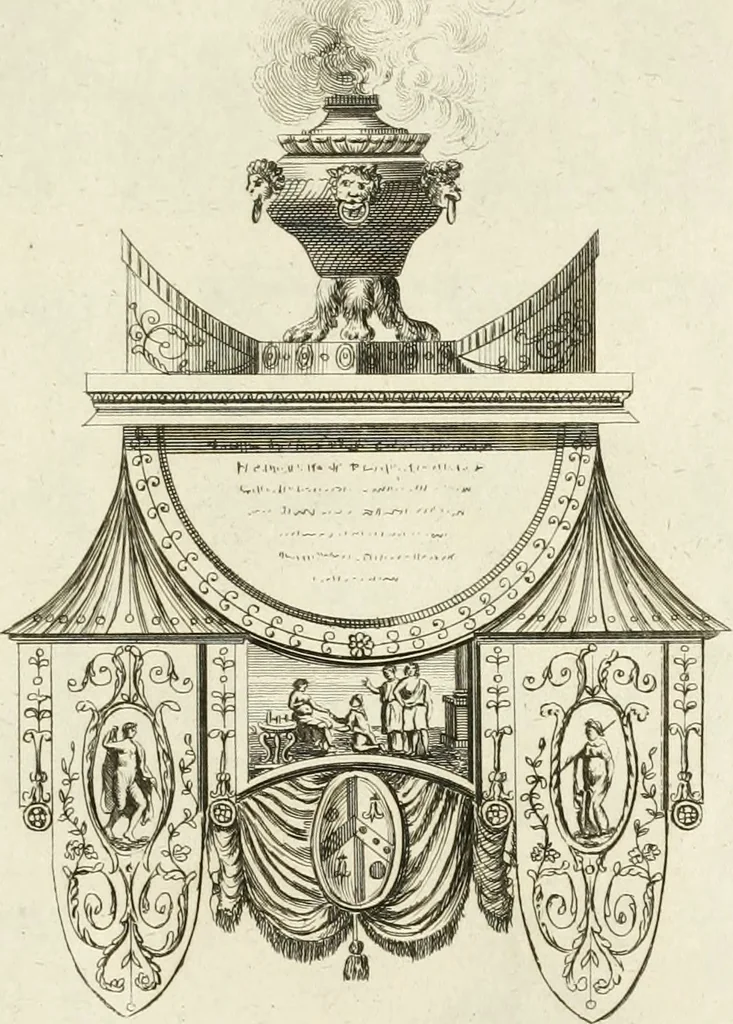 An illustration from The builder's magazine, or, A universal dictionary for architects, carpenters, masons, bricklayers, &c. as well as for every gentleman who would wish to be a competent judge of the elegant and necessary art of building : consisting of designs in architecture ... : together with the plans and sections serving as an unerring assistant in the construction of any building, from a palace to a cottage ..., 1800, leaf 180