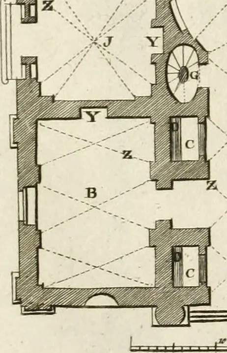 An illustration from The builder's magazine, or, A universal dictionary for architects, carpenters, masons, bricklayers, &c. as well as for every gentleman who would wish to be a competent judge of the elegant and necessary art of building : consisting of designs in architecture ... : together with the plans and sections serving as an unerring assistant in the construction of any building, from a palace to a cottage ..., 1800, leaf 182