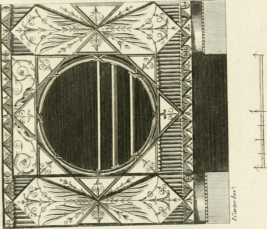 An illustration from The builder's magazine, or, A universal dictionary for architects, carpenters, masons, bricklayers, &c. as well as for every gentleman who would wish to be a competent judge of the elegant and necessary art of building : consisting of designs in architecture ... : together with the plans and sections serving as an unerring assistant in the construction of any building, from a palace to a cottage ..., 1800, leaf 188