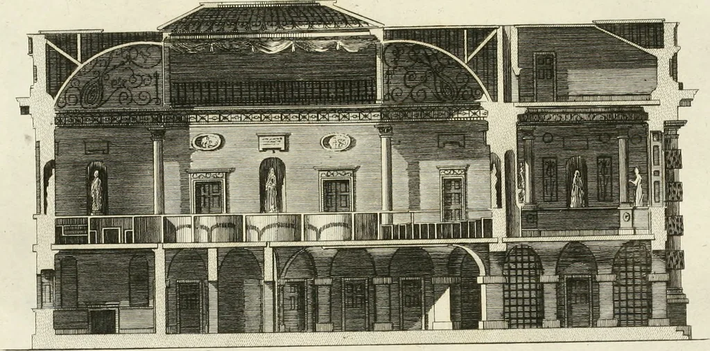 An illustration from The builder's magazine, or, A universal dictionary for architects, carpenters, masons, bricklayers, &c. as well as for every gentleman who would wish to be a competent judge of the elegant and necessary art of building : consisting of designs in architecture ... : together with the plans and sections serving as an unerring assistant in the construction of any building, from a palace to a cottage ..., 1800, leaf 190