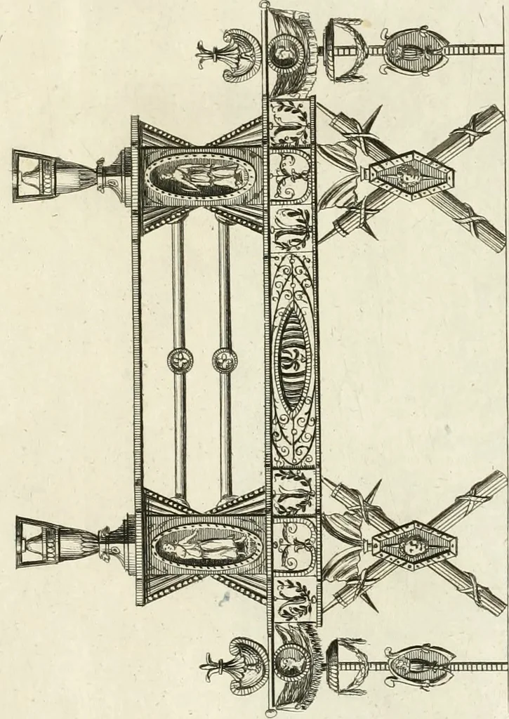 An illustration from The builder's magazine, or, A universal dictionary for architects, carpenters, masons, bricklayers, &c. as well as for every gentleman who would wish to be a competent judge of the elegant and necessary art of building : consisting of designs in architecture ... : together with the plans and sections serving as an unerring assistant in the construction of any building, from a palace to a cottage ..., 1800, leaf 226