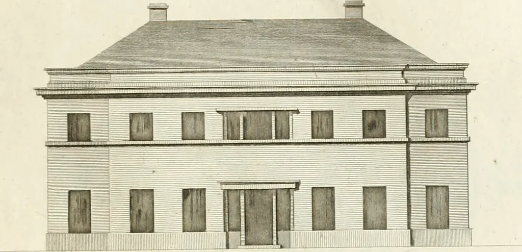 An illustration from The builder's magazine, or, A universal dictionary for architects, carpenters, masons, bricklayers, &c. as well as for every gentleman who would wish to be a competent judge of the elegant and necessary art of building : consisting of designs in architecture ... : together with the plans and sections serving as an unerring assistant in the construction of any building, from a palace to a cottage ..., 1800, leaf 230