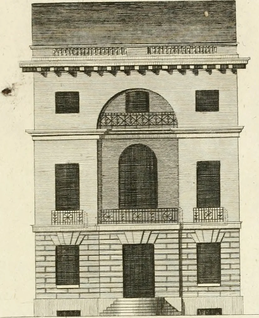 An illustration from The builder's magazine, or, A universal dictionary for architects, carpenters, masons, bricklayers, &c. as well as for every gentleman who would wish to be a competent judge of the elegant and necessary art of building : consisting of designs in architecture ... : together with the plans and sections serving as an unerring assistant in the construction of any building, from a palace to a cottage ..., 1800, leaf 236