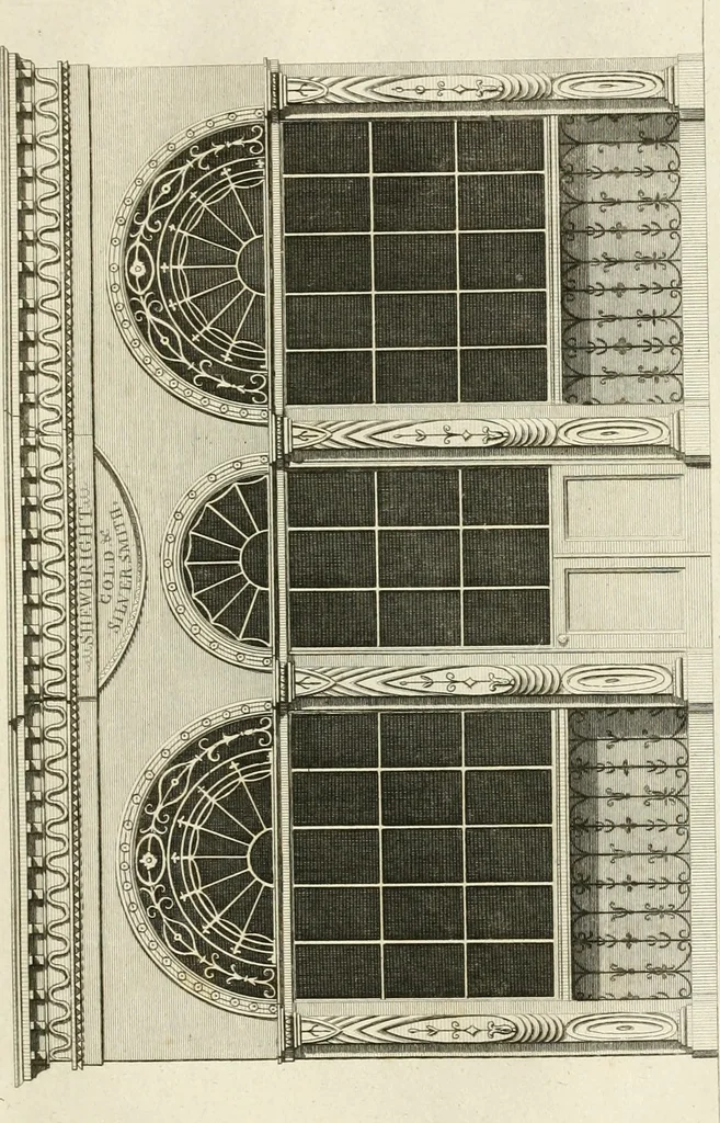 An illustration from The builder's magazine, or, A universal dictionary for architects, carpenters, masons, bricklayers, &c. as well as for every gentleman who would wish to be a competent judge of the elegant and necessary art of building : consisting of designs in architecture ... : together with the plans and sections serving as an unerring assistant in the construction of any building, from a palace to a cottage ..., 1800, leaf 270