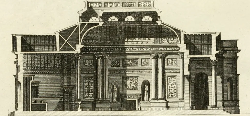 An illustration from The builder's magazine, or, A universal dictionary for architects, carpenters, masons, bricklayers, &c. as well as for every gentleman who would wish to be a competent judge of the elegant and necessary art of building : consisting of designs in architecture ... : together with the plans and sections serving as an unerring assistant in the construction of any building, from a palace to a cottage ..., 1800, leaf 272