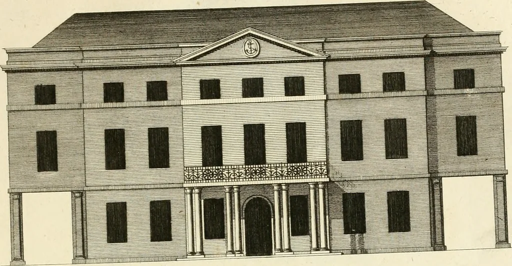 An illustration from The builder's magazine, or, A universal dictionary for architects, carpenters, masons, bricklayers, &c. as well as for every gentleman who would wish to be a competent judge of the elegant and necessary art of building : consisting of designs in architecture ... : together with the plans and sections serving as an unerring assistant in the construction of any building, from a palace to a cottage ..., 1800, leaf 278