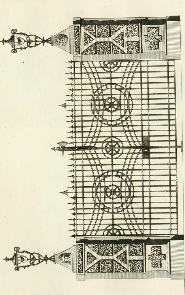 An illustration from The builder's magazine, or, A universal dictionary for architects, carpenters, masons, bricklayers, &c. as well as for every gentleman who would wish to be a competent judge of the elegant and necessary art of building : consisting of designs in architecture ... : together with the plans and sections serving as an unerring assistant in the construction of any building, from a palace to a cottage ..., 1800, leaf 286