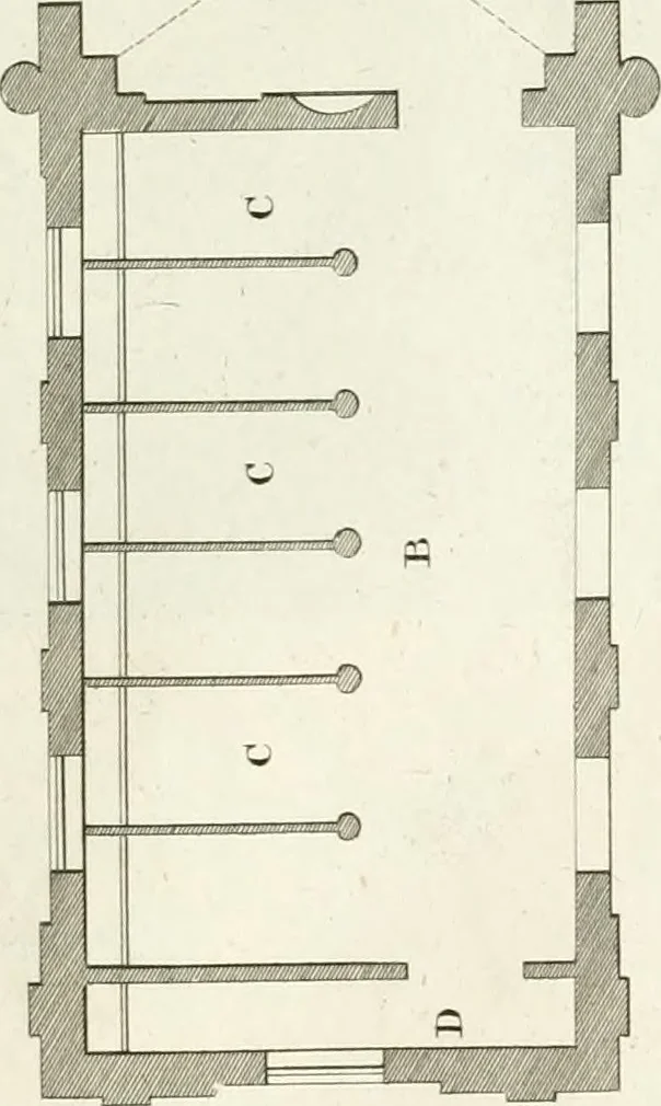 An illustration from The builder's magazine, or, A universal dictionary for architects, carpenters, masons, bricklayers, &c. as well as for every gentleman who would wish to be a competent judge of the elegant and necessary art of building : consisting of designs in architecture ... : together with the plans and sections serving as an unerring assistant in the construction of any building, from a palace to a cottage ..., 1800, leaf 294